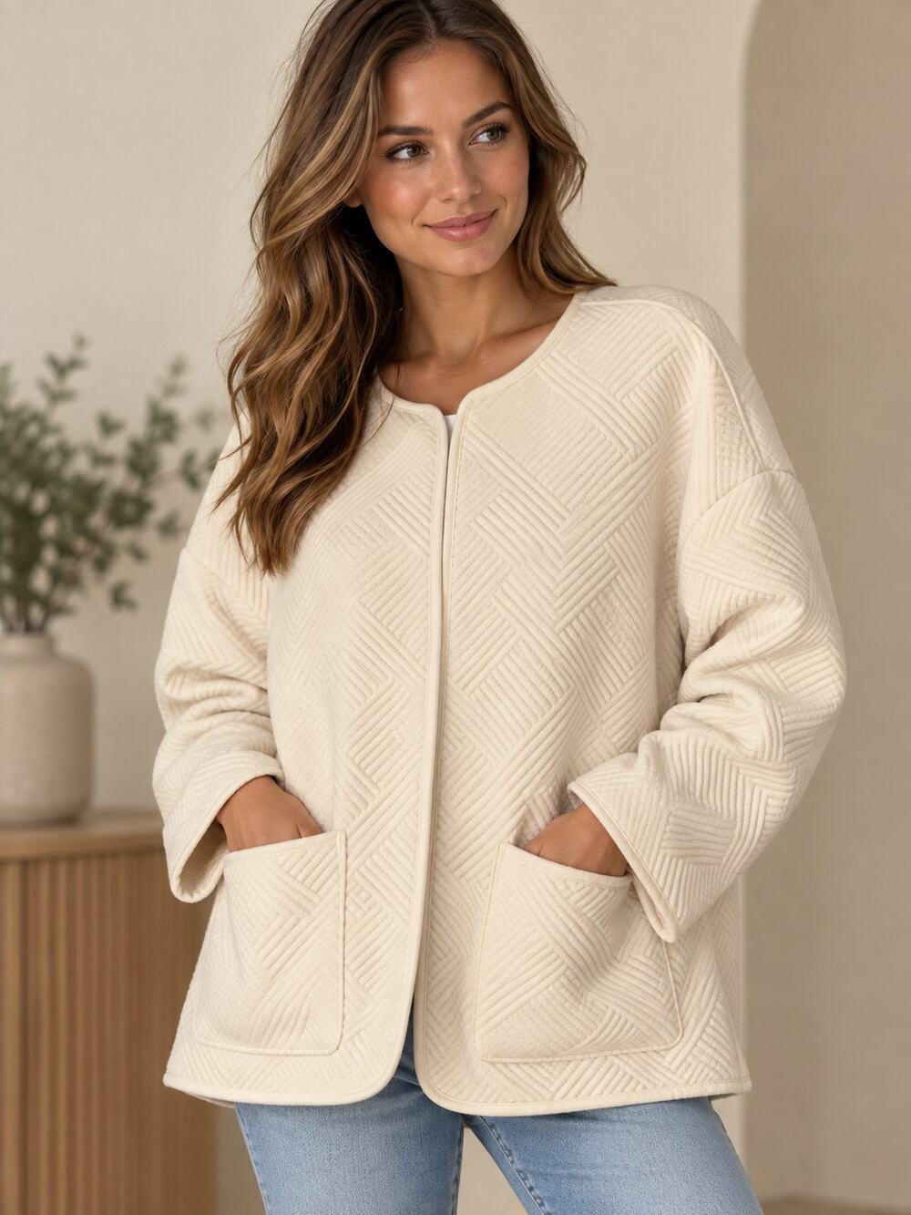 Sanctuary | Crafted & Tailored Ivory Geometric Quilted Jacket